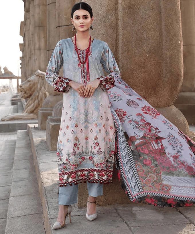 NEW ELEGANT MULTICOLOR CHIKAN KARI LINEN SUIT 3 PIECE UNSTITCHED SUIT