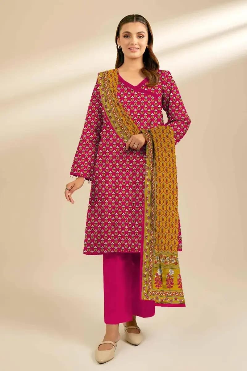 NEW ELEGANT PINK PRINTED LINEN SUIT WITH DUPATTA 3 PIECE UNSTITCHED SUIT