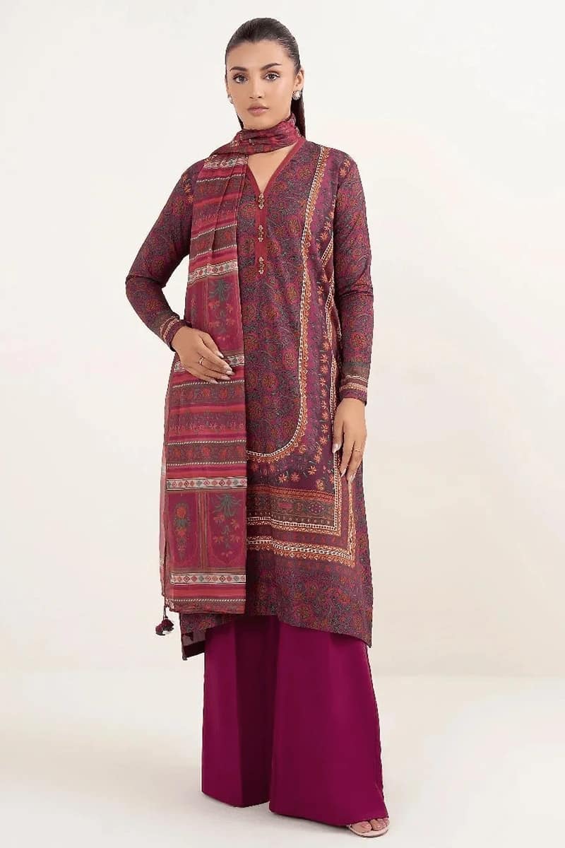 NEW ELEGANT PURPLE PRINTED LINEN SUIT WITH DUPATTA 3 PIECE UNSTITCHED SUIT