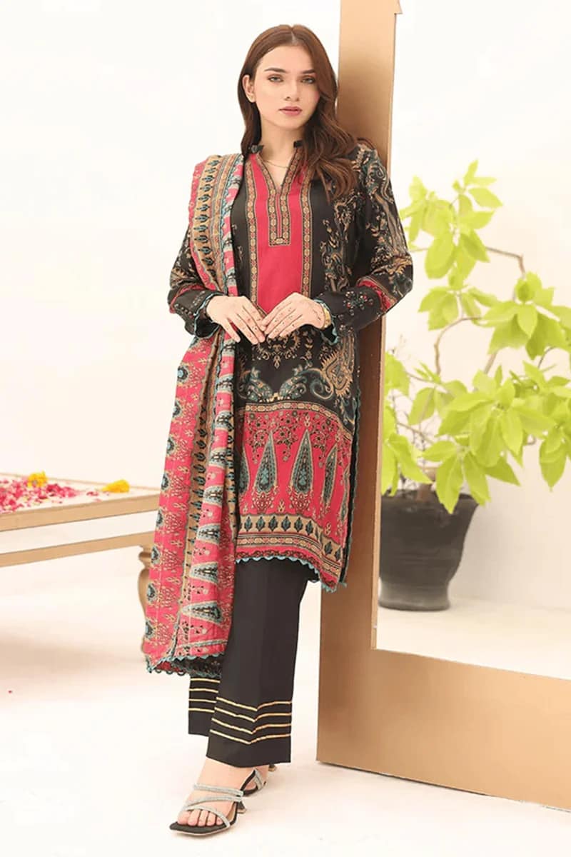 NEW ELEGANT BLACK PRINTED LAWN SUIT WITH DUPATTA 3 PIECE UNSTITCHED SUIT