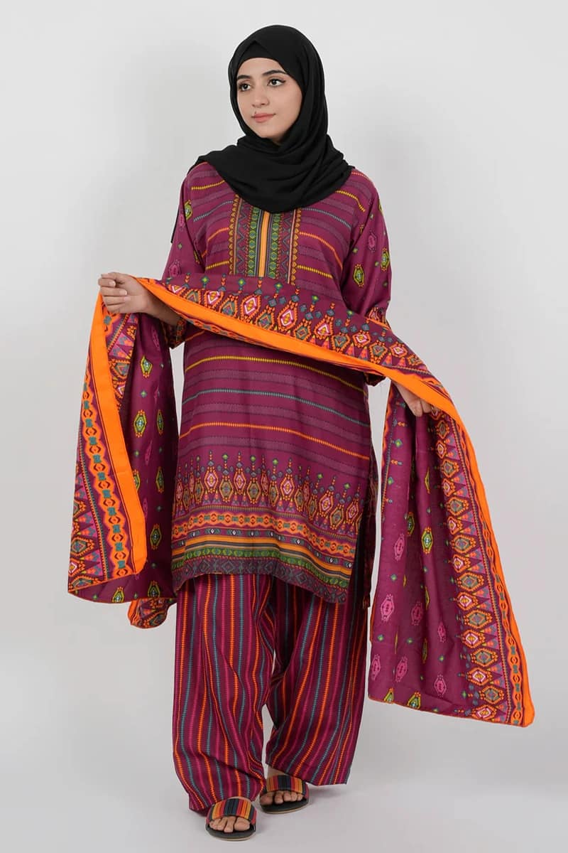 NEW ELEGANT SOCKING PINK DIGITAL POLY FABRON SUIT 3 PIECE UNSTITCHED SUIT