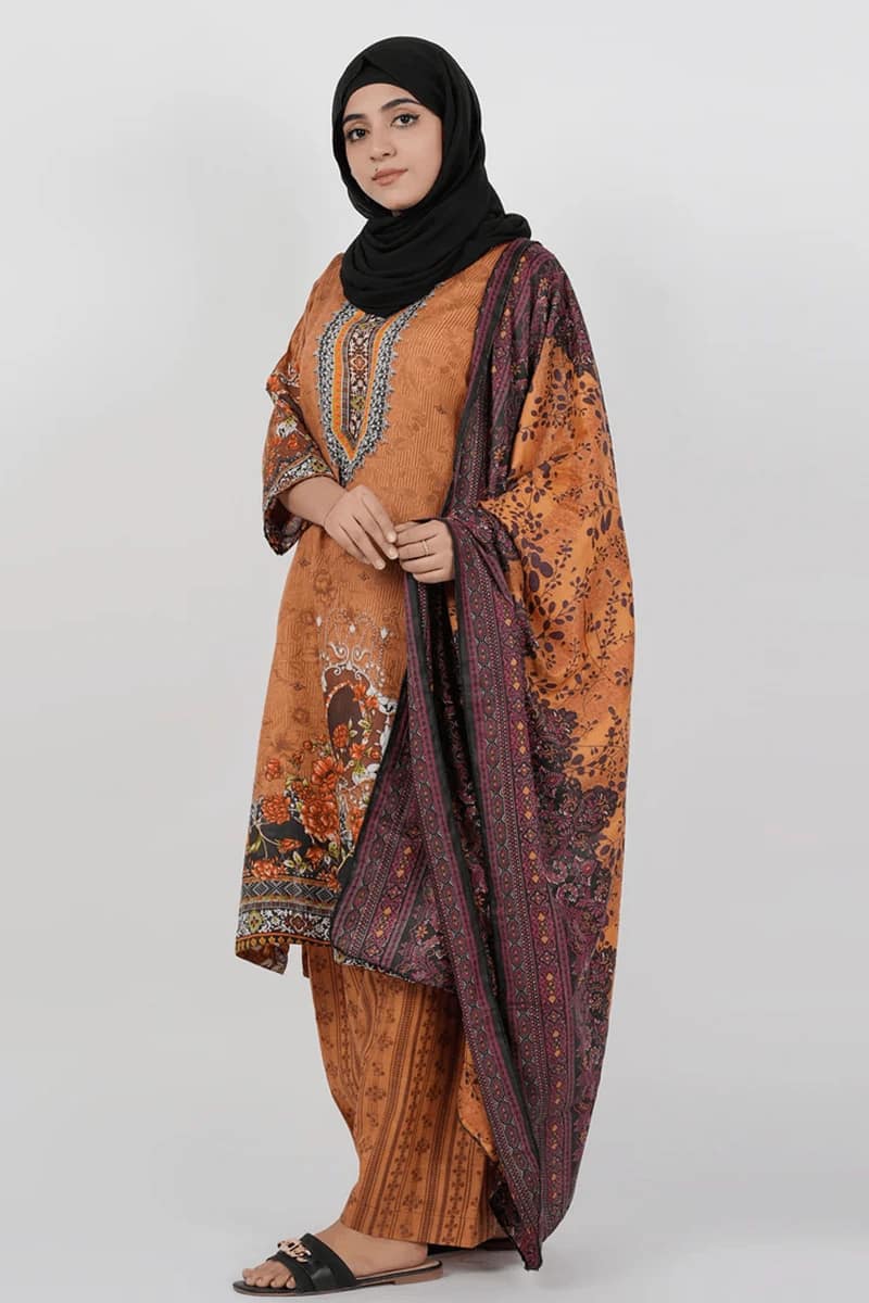 NEW ELEGANT BROWN DIGITAL POLY FABRON SUIT 3 PIECE UNSTITCHED SUIT