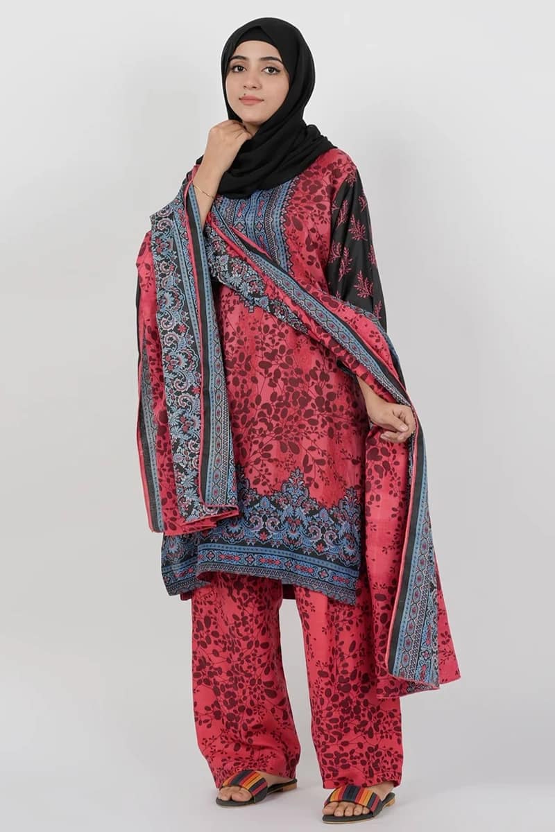 NEW ELEGANT RED DIGITAL POLY FABRON SUIT 3 PIECE UNSTITCHED SUIT