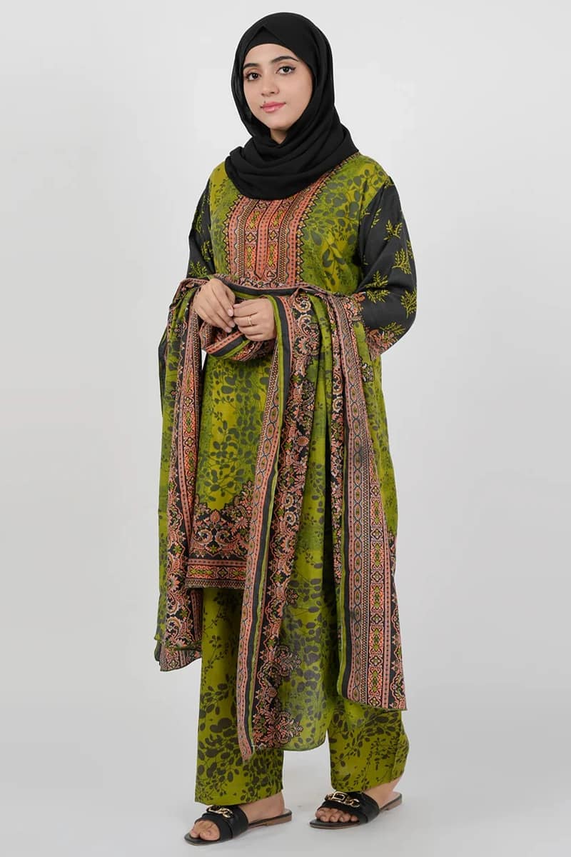 NEW ELEGANT GREEN DIGITAL POLY FABRON SUIT 3 PIECE UNSTITCHED SUIT