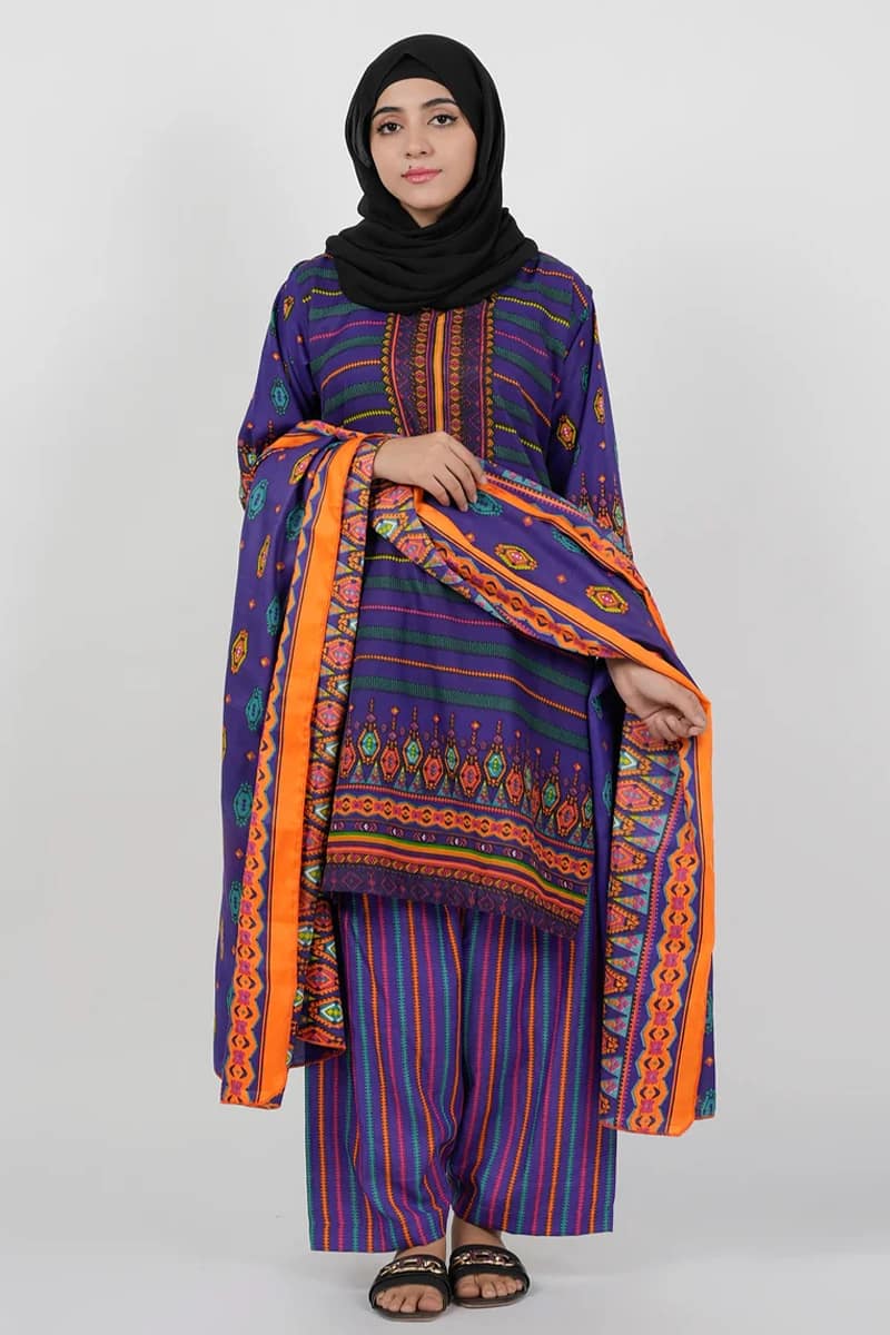 NEW ELEGANT PURPLE DIGITAL POLY FABRON SUIT 3 PIECE UNSTITCHED SUIT